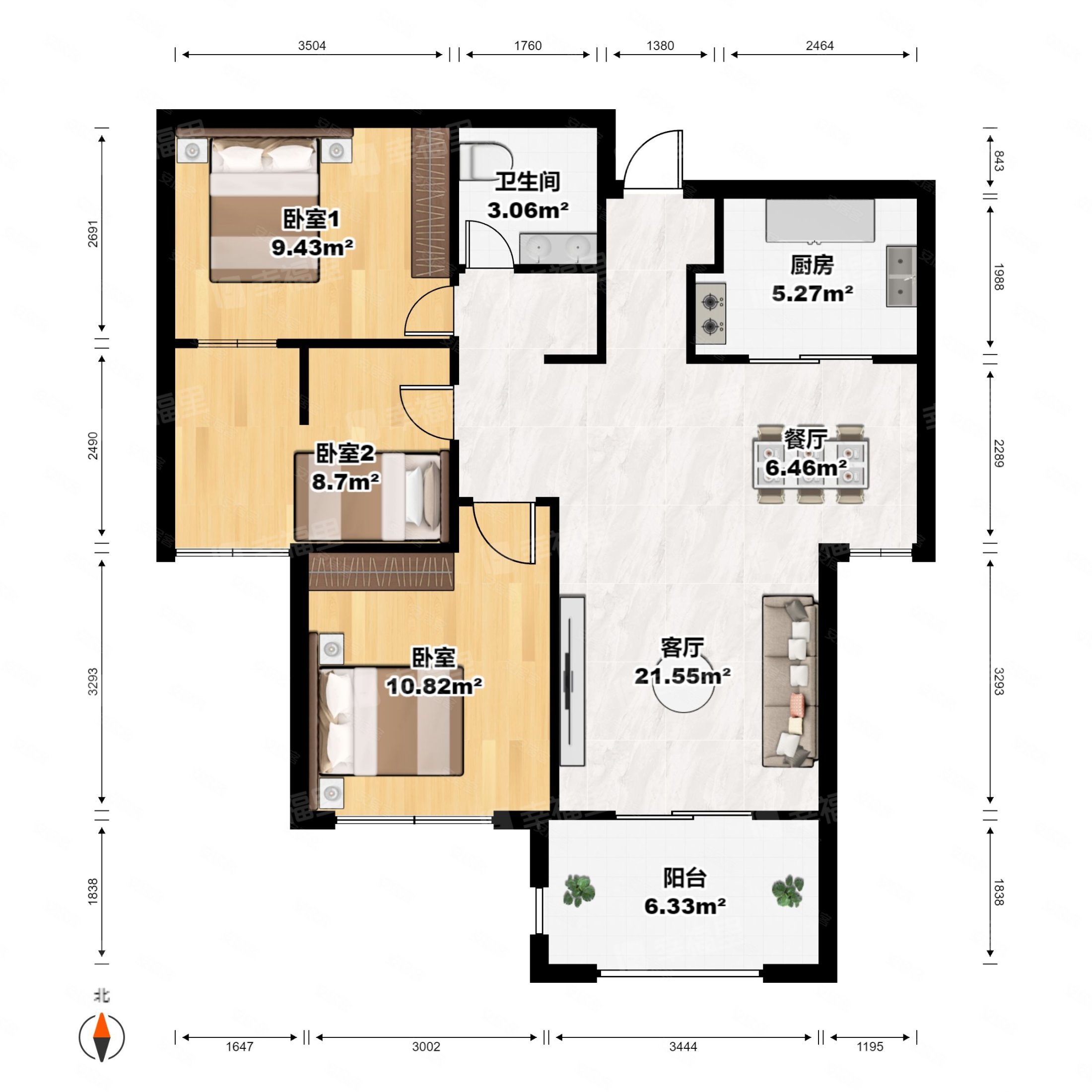 万达旁品质社区悦榕公馆80精装小三房240万