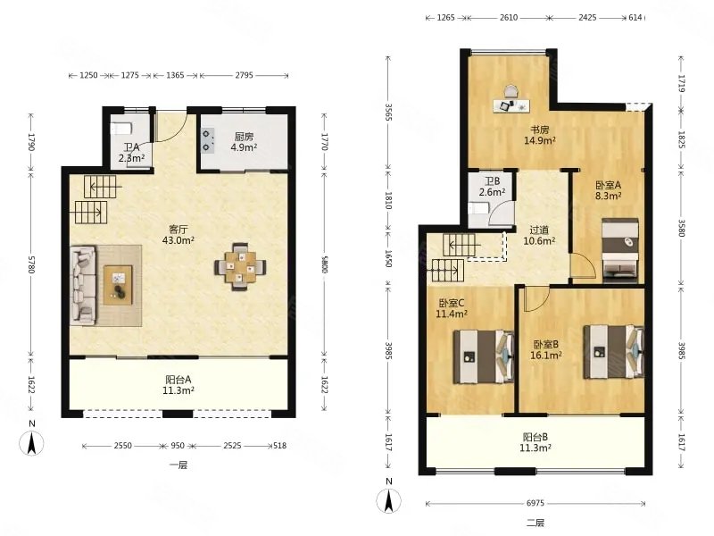 绿地香奈4室2厅3卫130㎡南北260万
