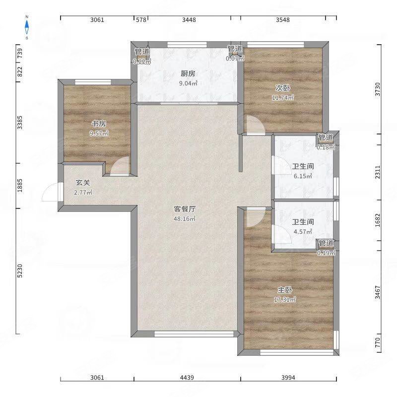 春之和园3室2厅2卫116㎡南北78.6万