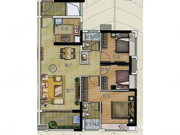 万科欧泊3室2厅2卫97.56㎡南395万