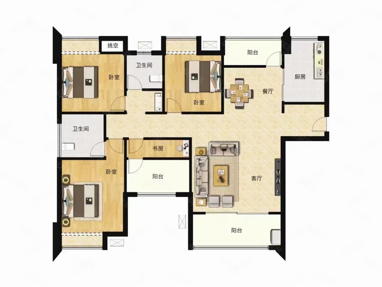 正荣润海4室2厅3卫117.48㎡南北132万