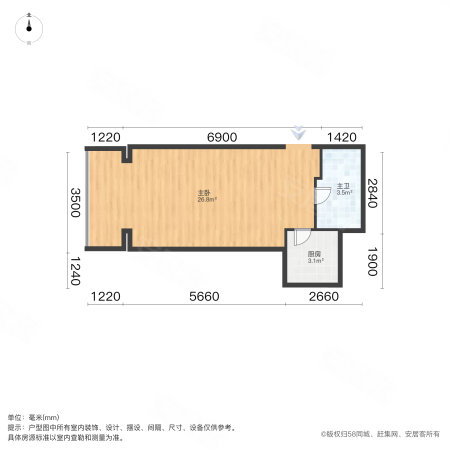 万科运河东1号1室0厅1卫42.33㎡西145万