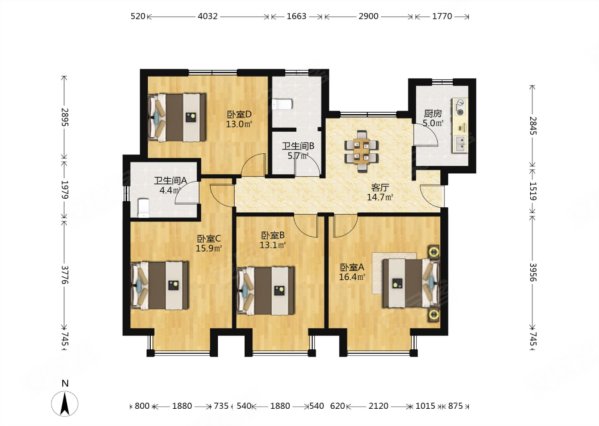 招商雍景湾3室2厅2卫126.98㎡南北365万