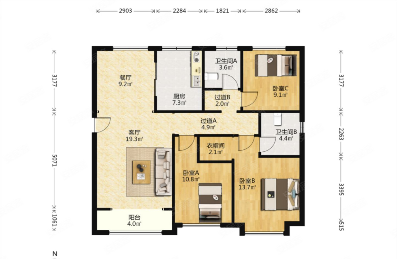 专卖融创中心经典3居南北通透随时看房