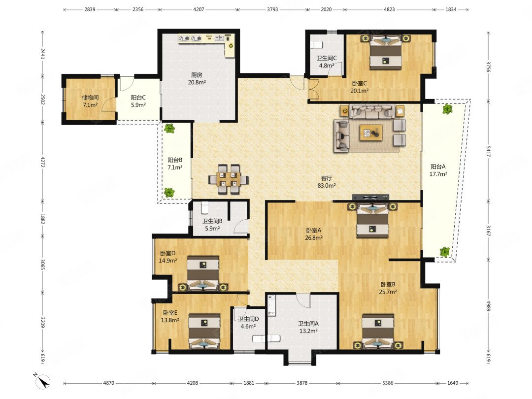 华侨城二期352平5房全湖景大平层带两个车位有钥匙随时看