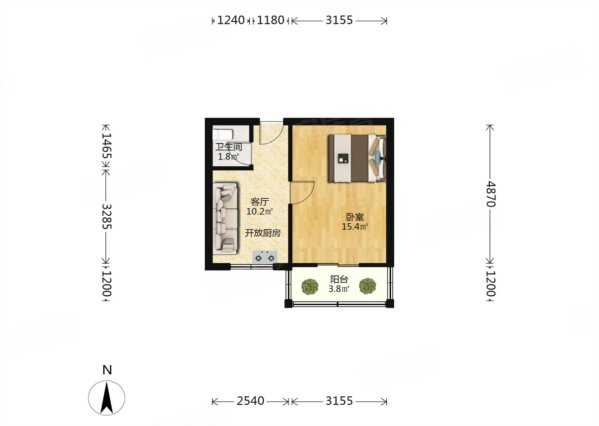 嘉陵北里1室1厅1卫25㎡南55万