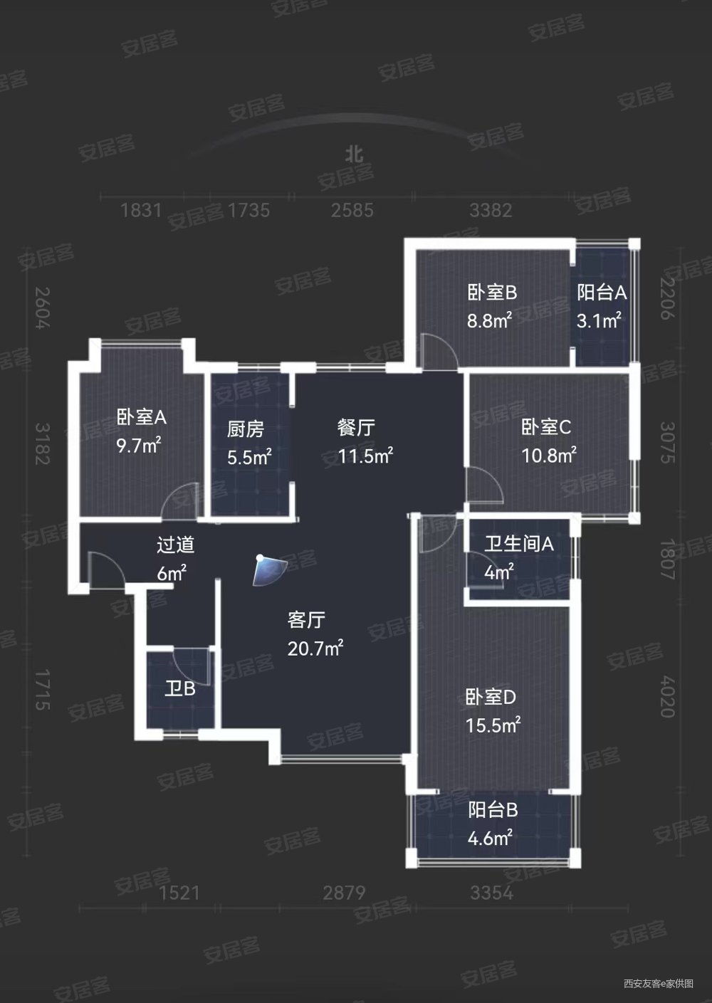 万景荔知湾4室2厅2卫138.45㎡南北206万