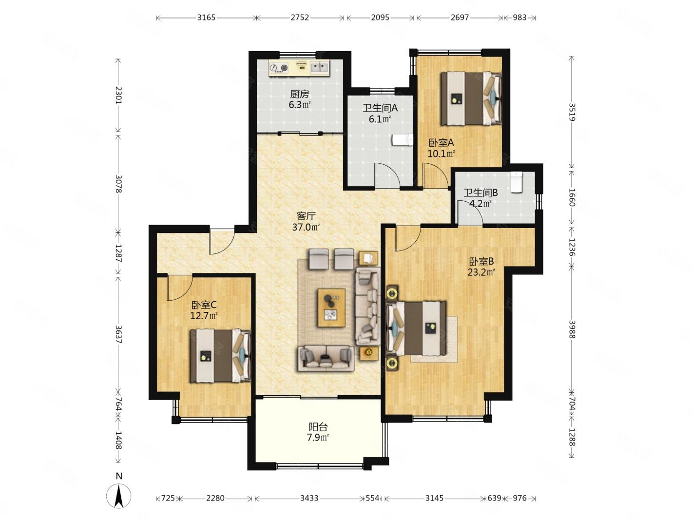 洋房一梯一户 3房2卫 花园洋房 精装修 带电梯,大华锦绣城阅江山二手