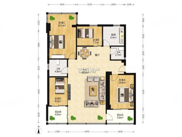 广顺花园4室2厅2卫120.65㎡南北468万