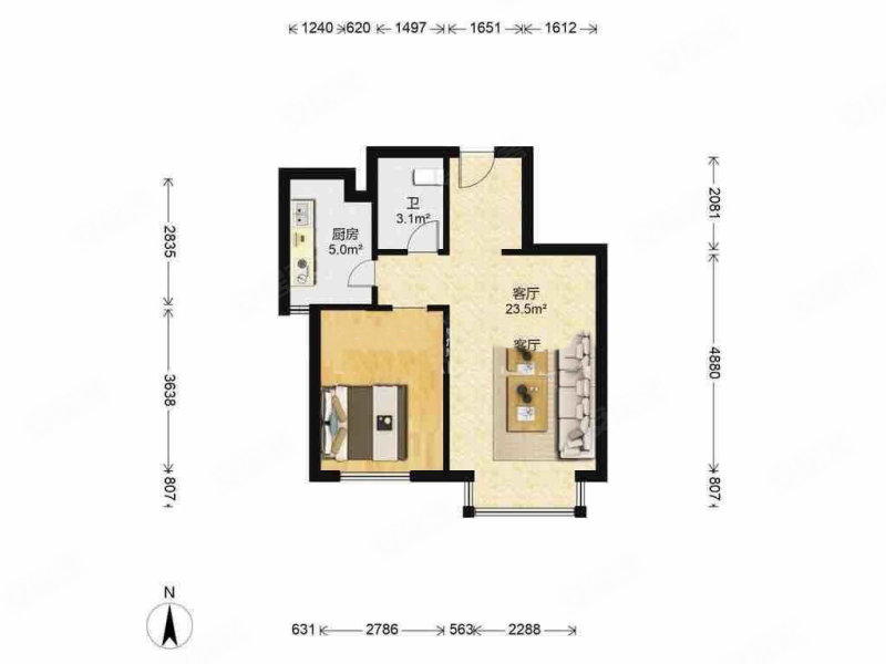 地王国际花园1室1厅1卫65㎡南85万