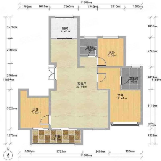 大华锦绣四季3室2厅2卫135.55㎡南北630万