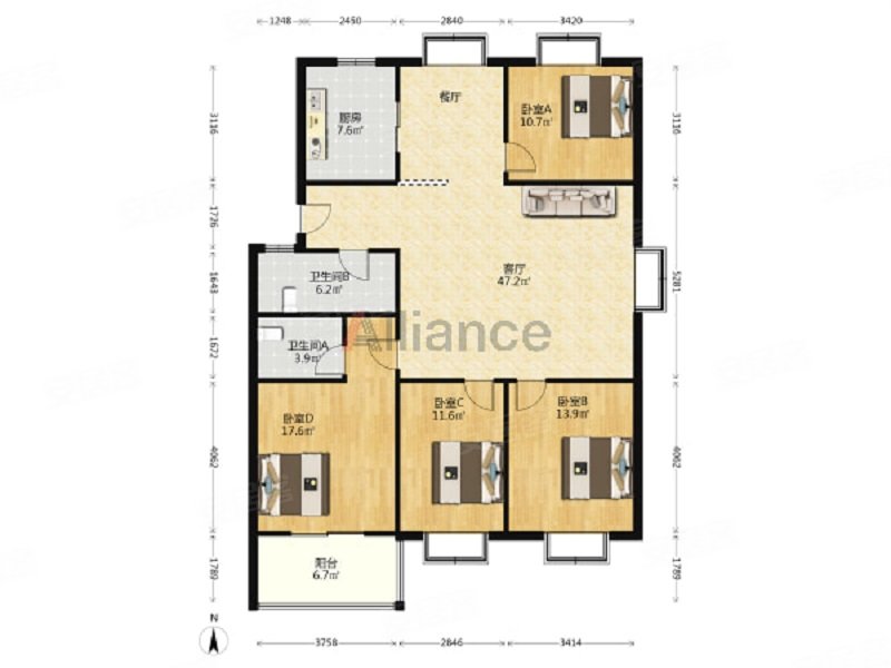 嘉慧园4室2厅2卫152.75㎡南北115万