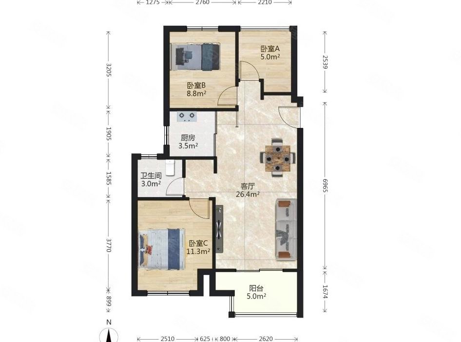 南边户型,满五产权清晰,好楼层,采光好,新城香悦澜山二手房,220万,3室