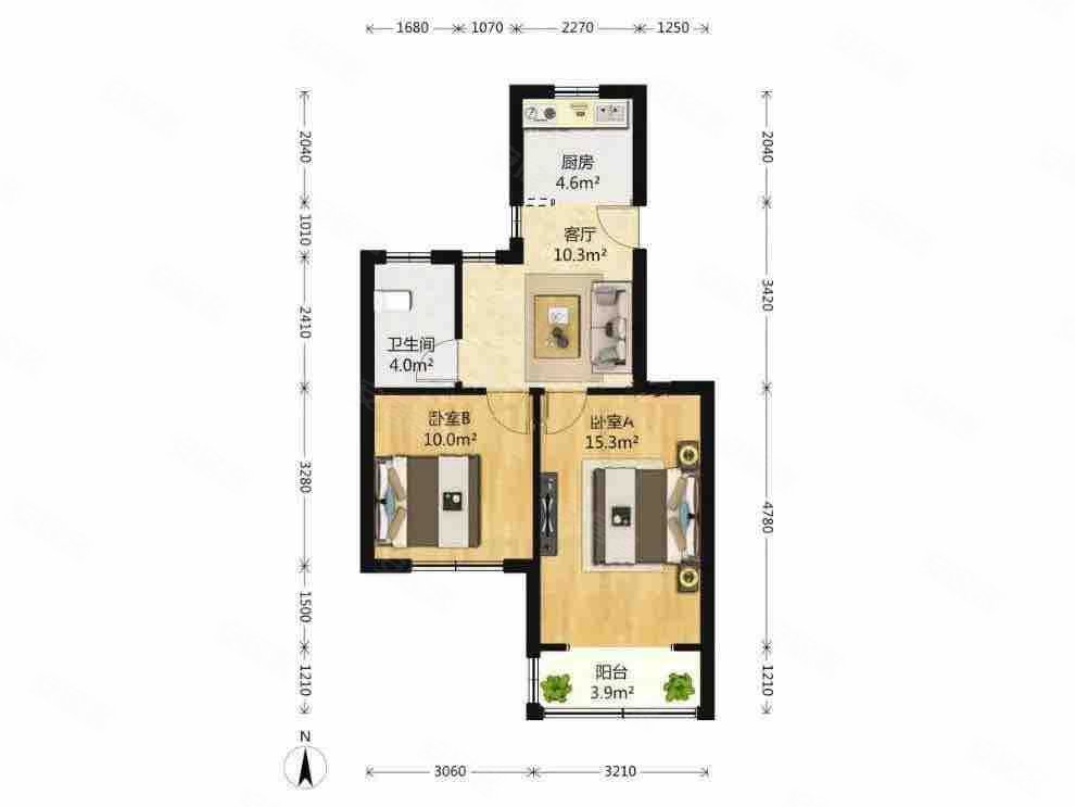 华浜新村2室1厅1卫57.66㎡南190万