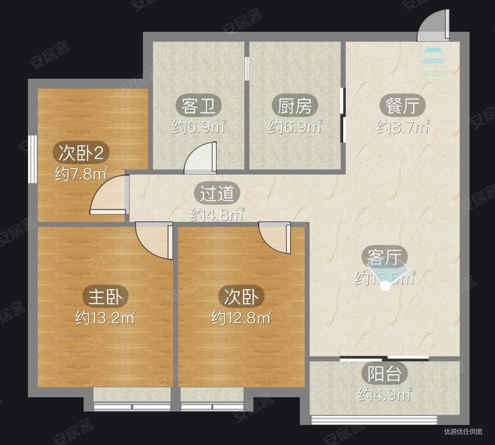 俊发城f区3室2厅1卫100㎡南北60万