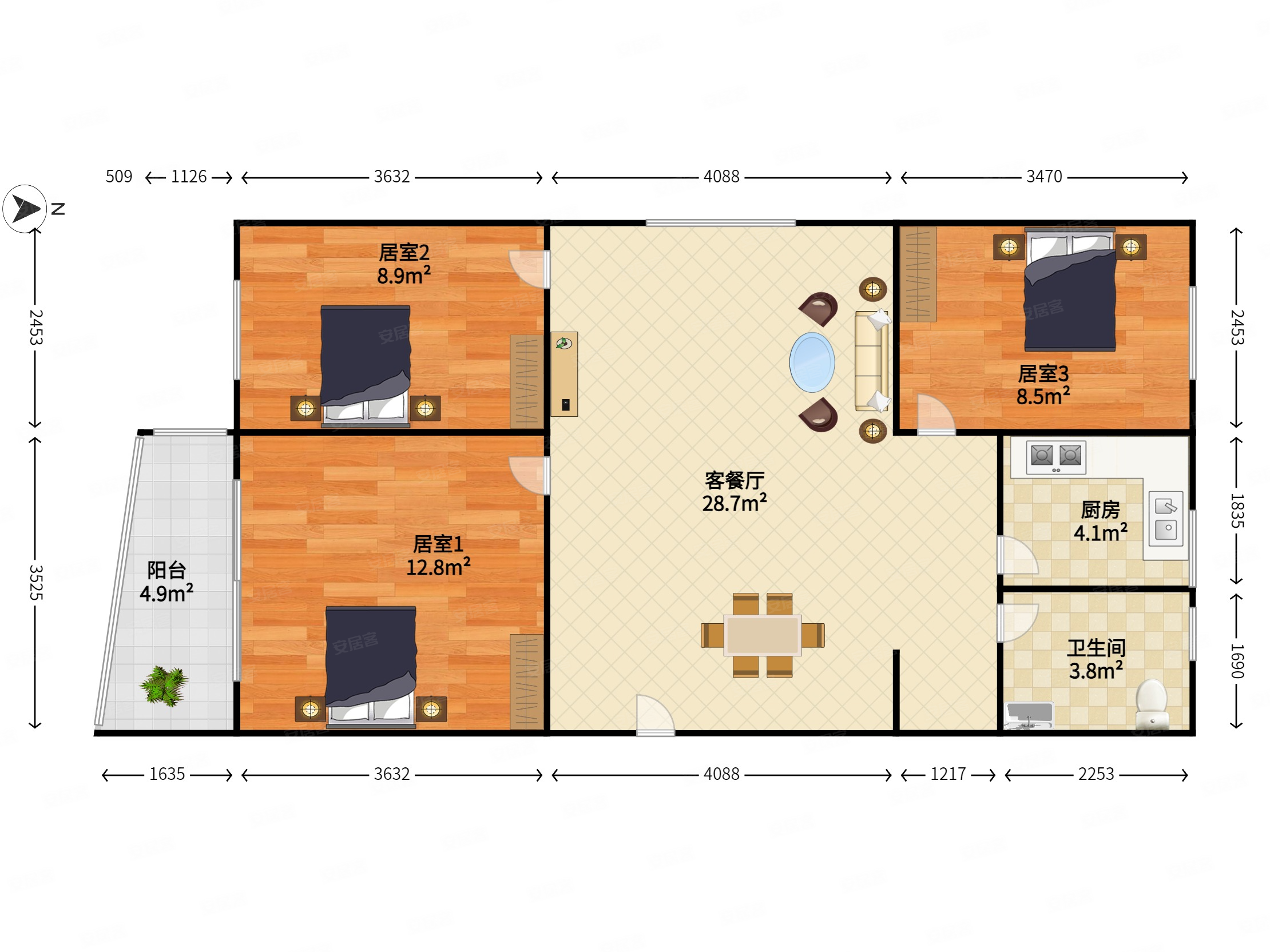 泰和花园(罗湖)3室2厅1卫81.24㎡南497.18万