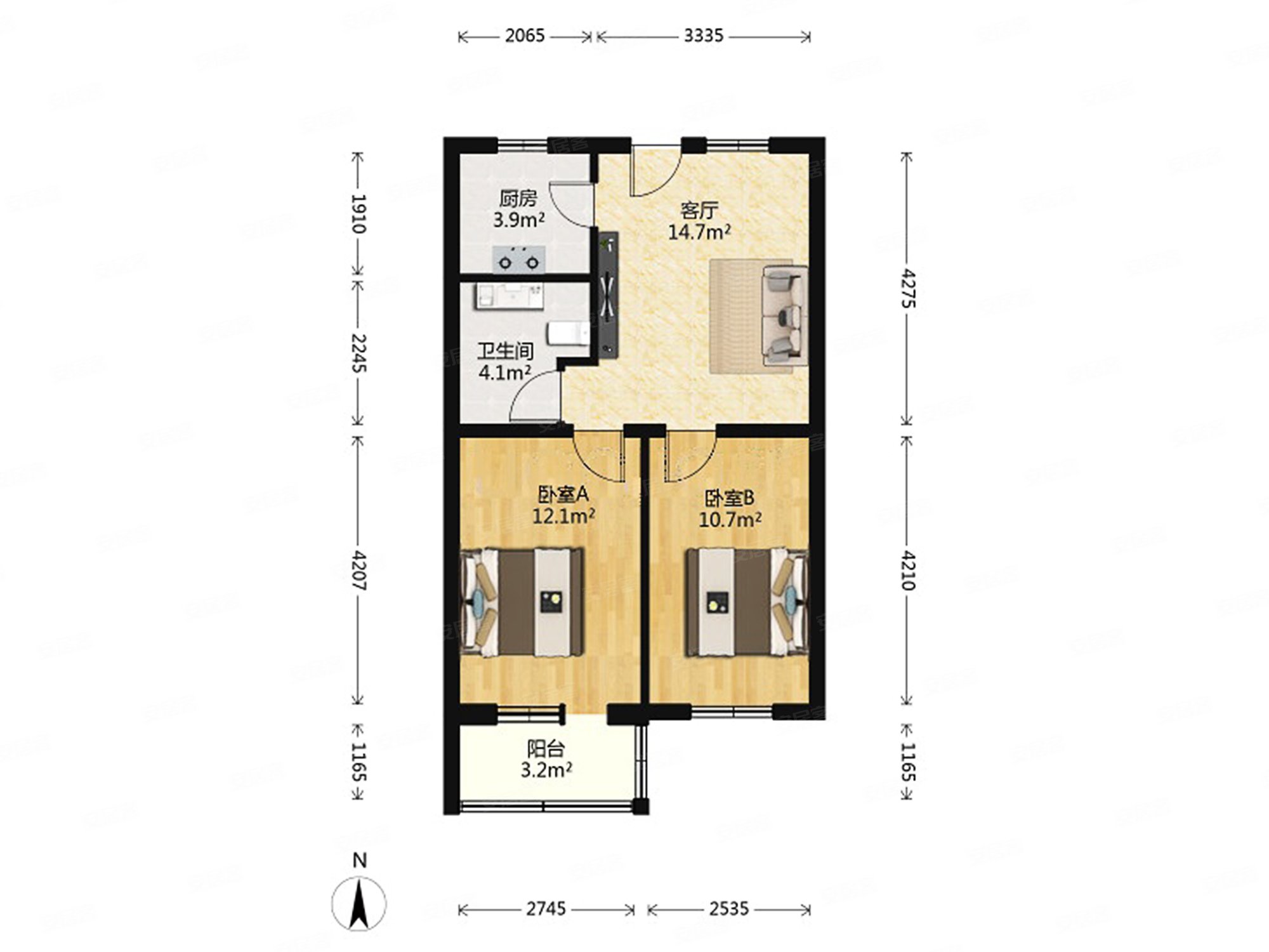 安慧里二区南北2居户型方正板楼通透采光好安静不临街