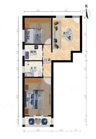 金杨新村八街坊2室1厅1卫82.06㎡南北350万