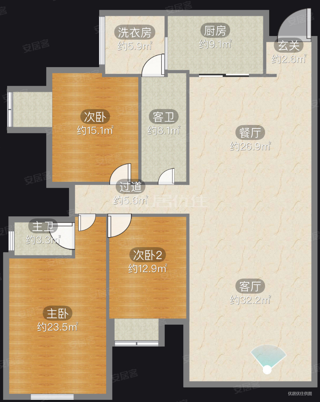 龙湾国际(二期)3室2厅2卫127.24㎡东111万