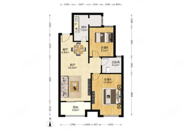 金科天籁城2室2厅1卫86.96㎡南150万