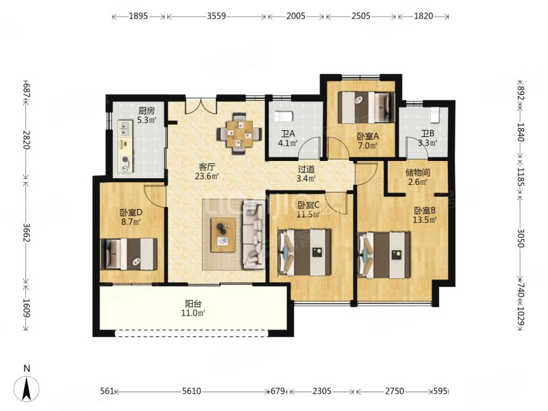 崇贤品质小区自带泳池四房2卫全新,荣安翡翠半岛二手房,270万,4室2厅