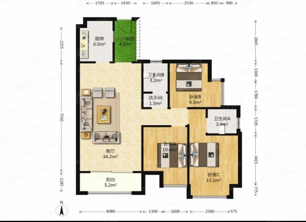 溜园小区3室2厅2卫115㎡南125万