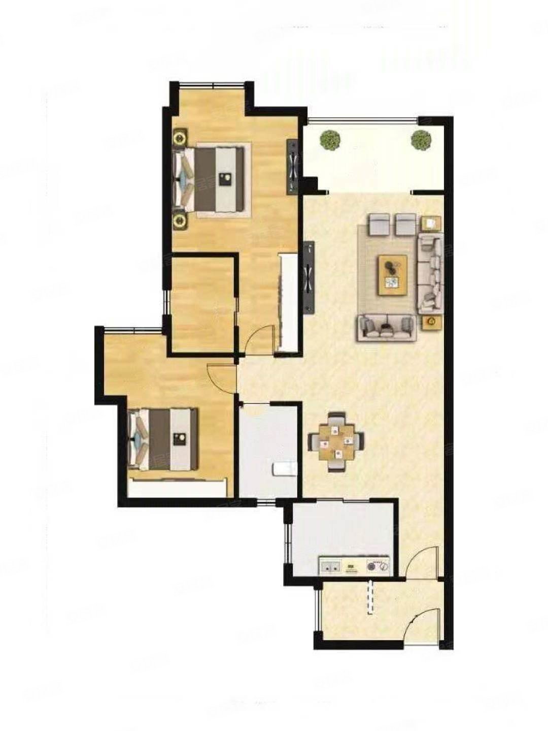户型好对中庭 诚心急卖,中粮祥云国际社区2期二手房,252万,2室2厅,2卫