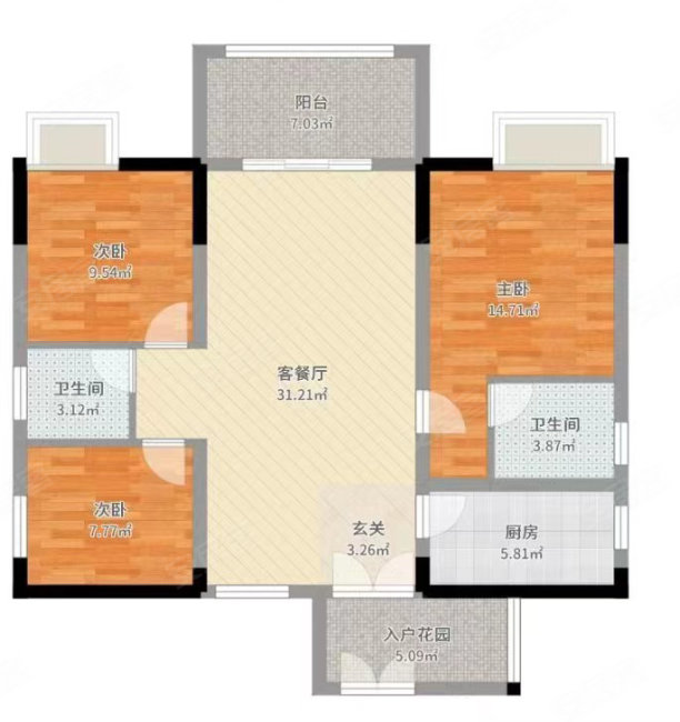 亲水人家3室2厅1卫84.12㎡南北62.8万