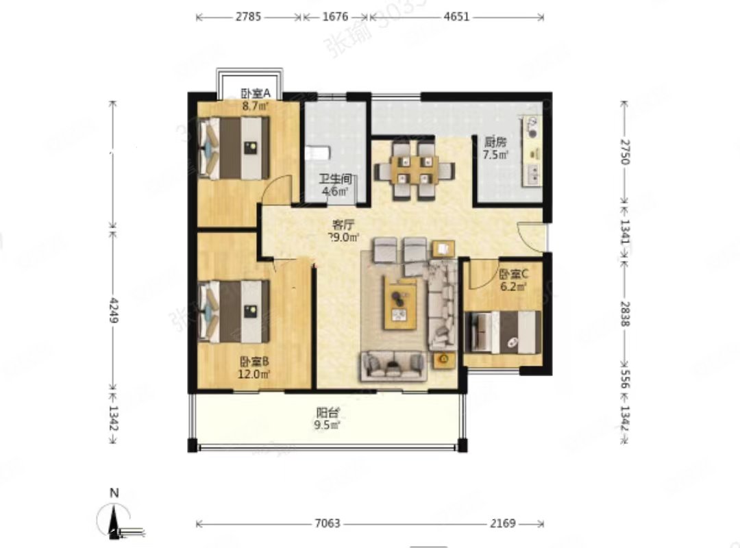 橙花风景标准套三总价低阳台大