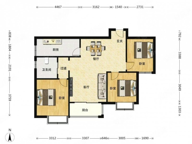 振徽苑3室2厅1卫96.08㎡南138万