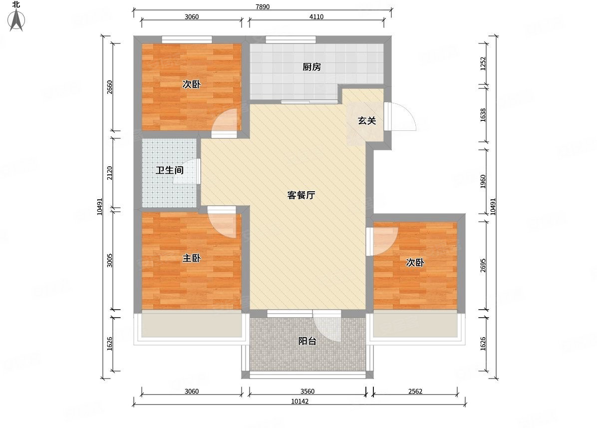 万科翡翠公园3室1厅1卫94.84㎡南北105万