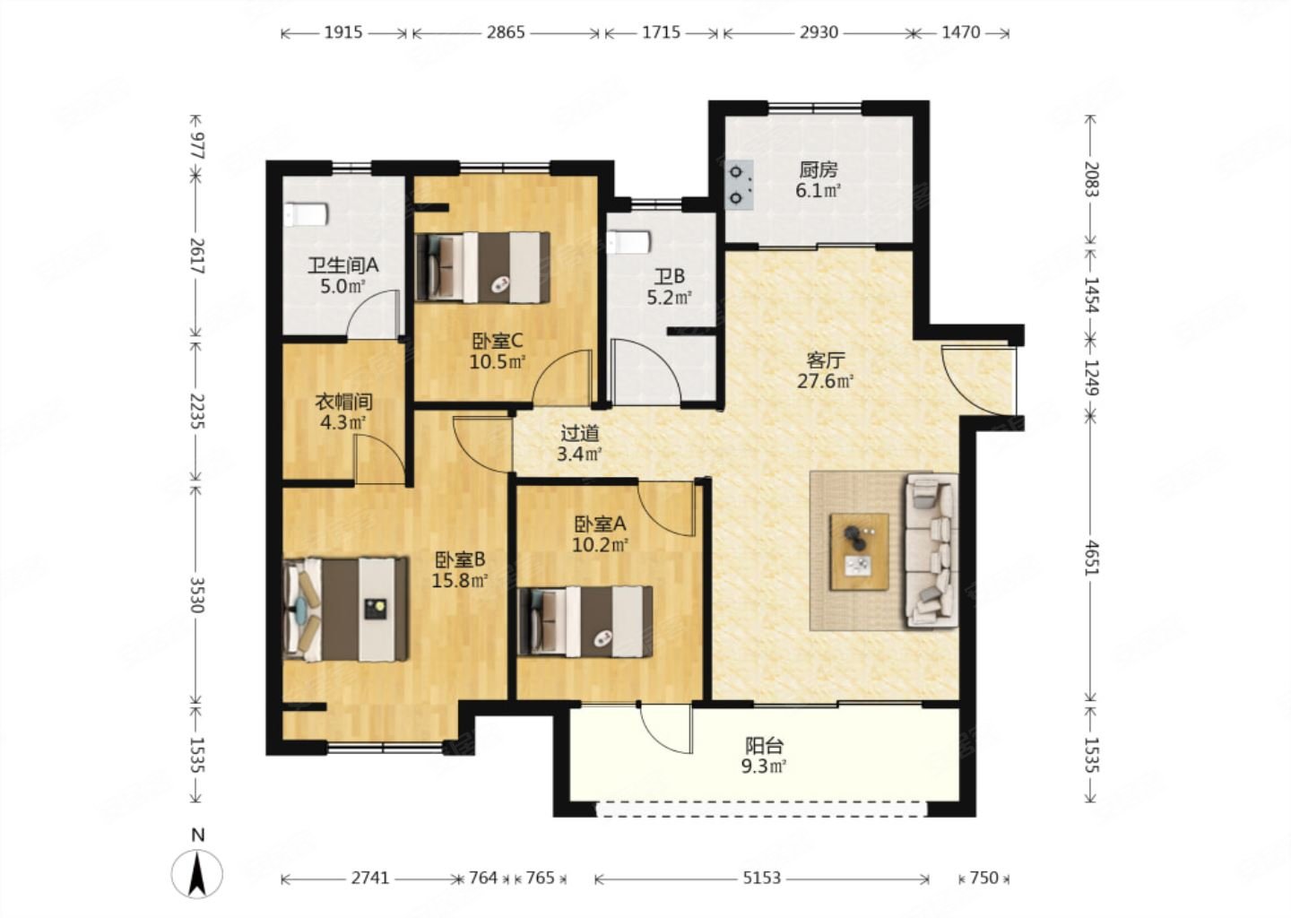 少华街本部楼层适中飞机户型三室双卫钥匙房随时看房