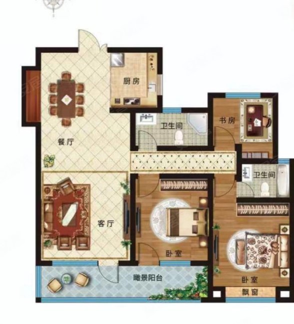 新秀理想城3室2厅2卫124.05㎡南北55.9万