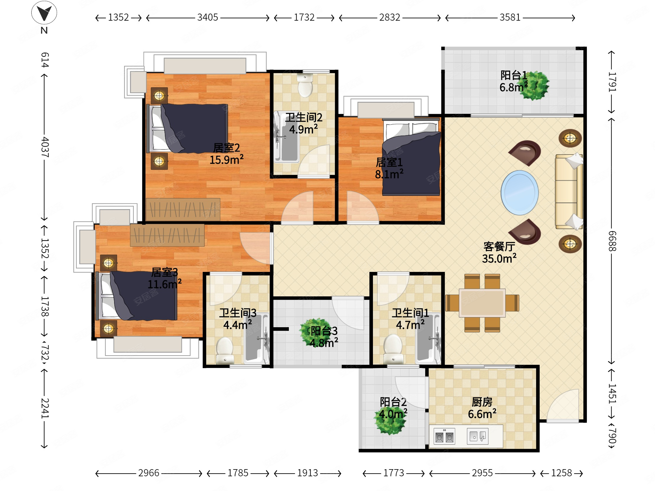 中澳滨河湾(五期六期)4室2厅3卫138.65㎡南150万