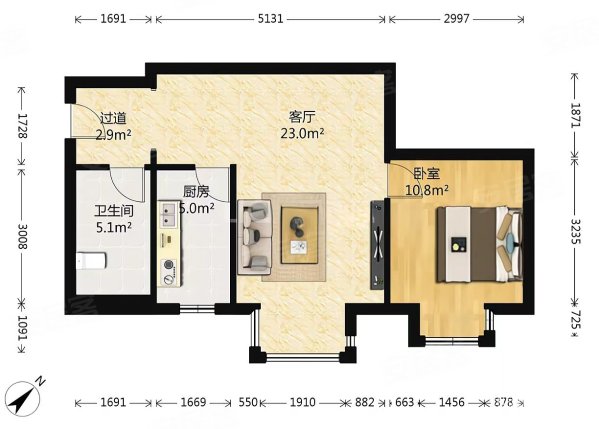 万方景轩1室2厅1卫62㎡东南596万