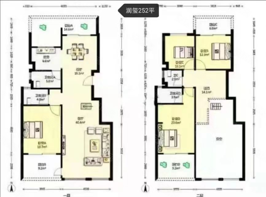 中天金融城A2组团润玺4室3厅4卫252㎡南北320万