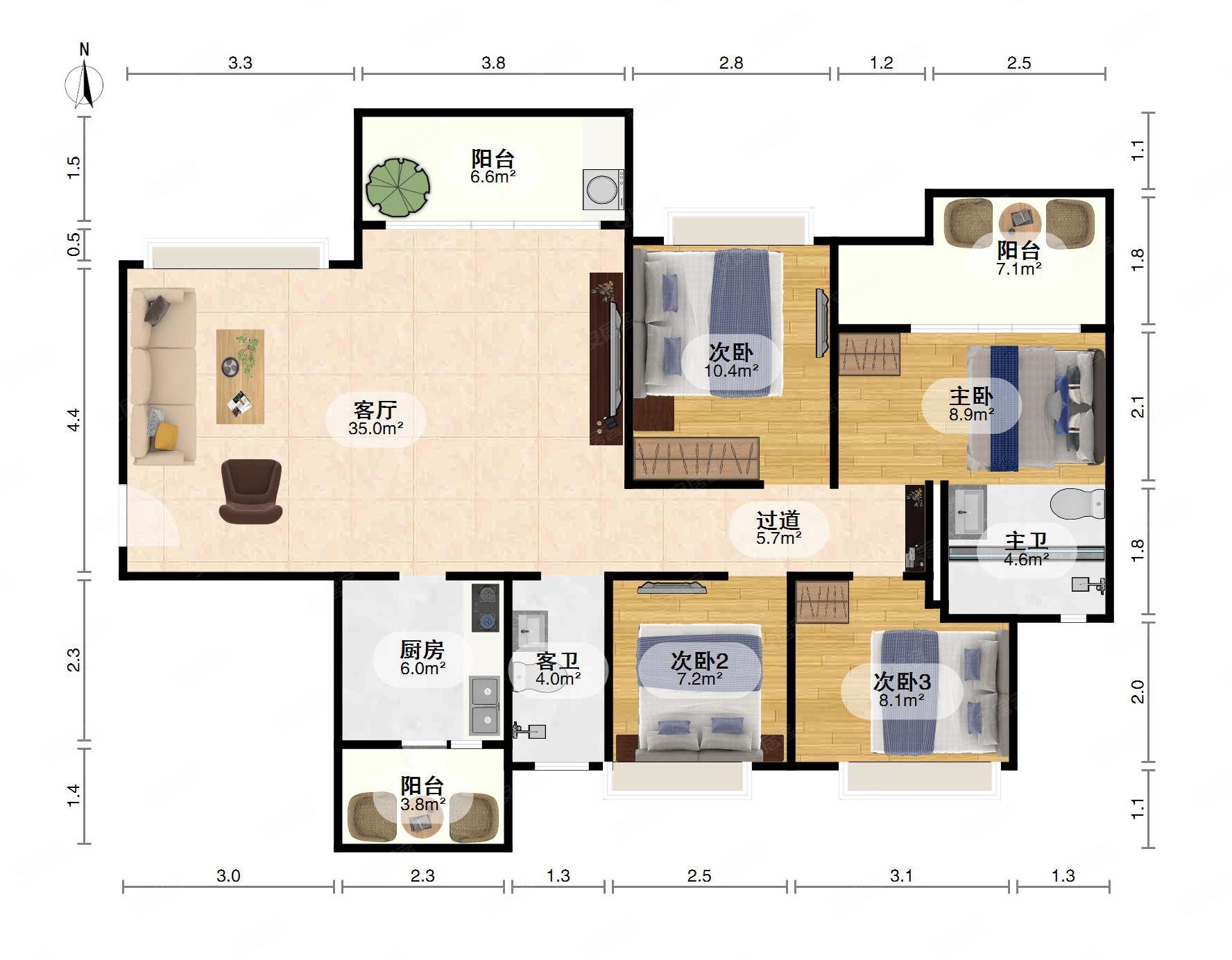 石榴紫宸府4室2厅2卫121.14㎡西80万