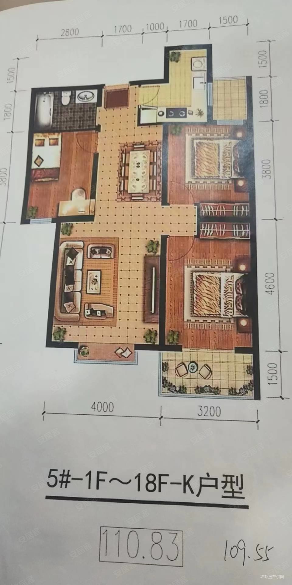 隆基泰和万和城3室2厅1卫107㎡南北88万