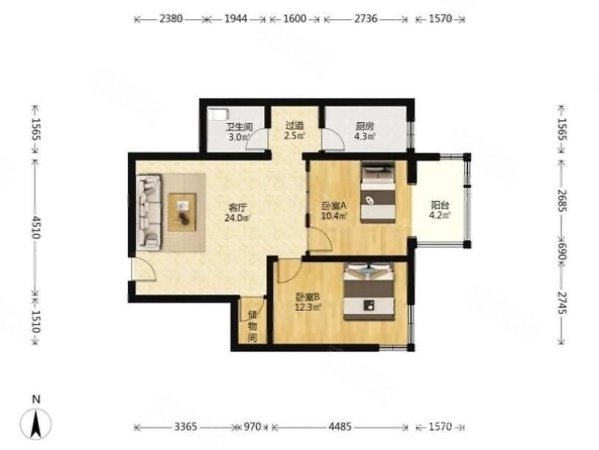 新华街三里2室1厅1卫85.51㎡东南422万