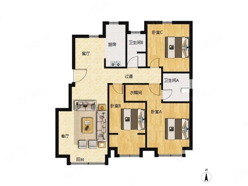 融泰城3室2厅2卫127㎡南北252万