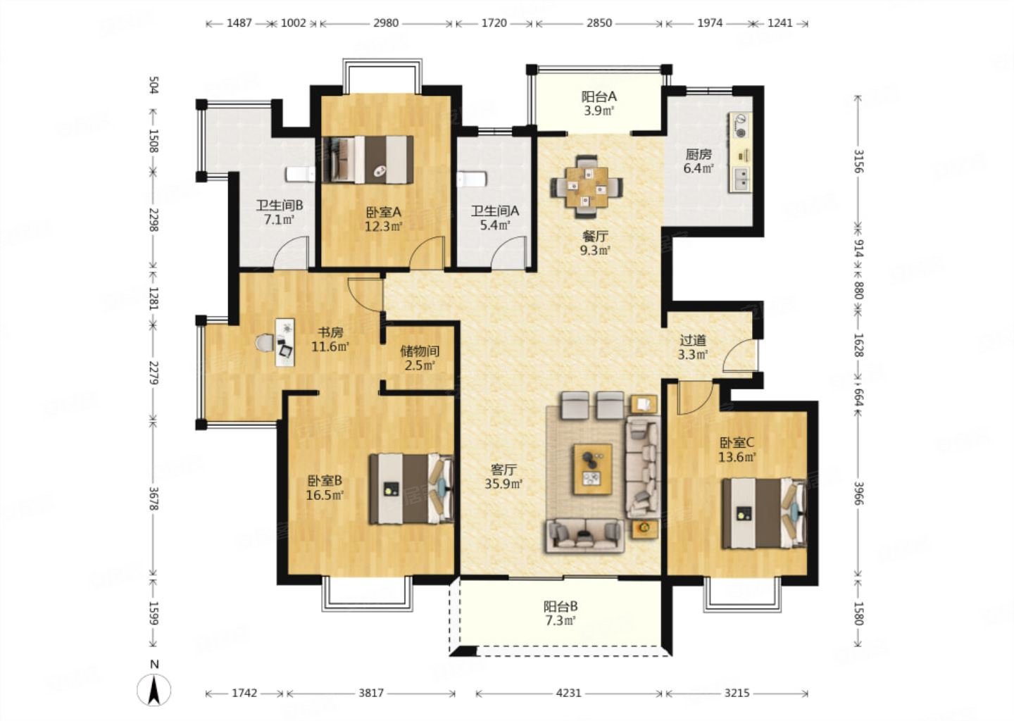 地铁口小高层纯板式楼南北通透毛坯大三室