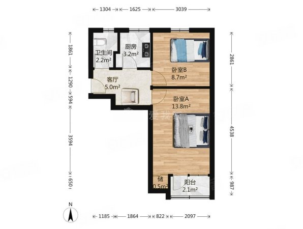 和平门外东街小区2室1厅1卫47.91㎡南北680万