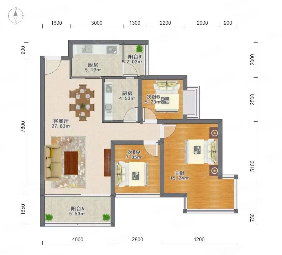 碧桂园豪庭一期|东兴东路3室2厅1卫94.28平方米