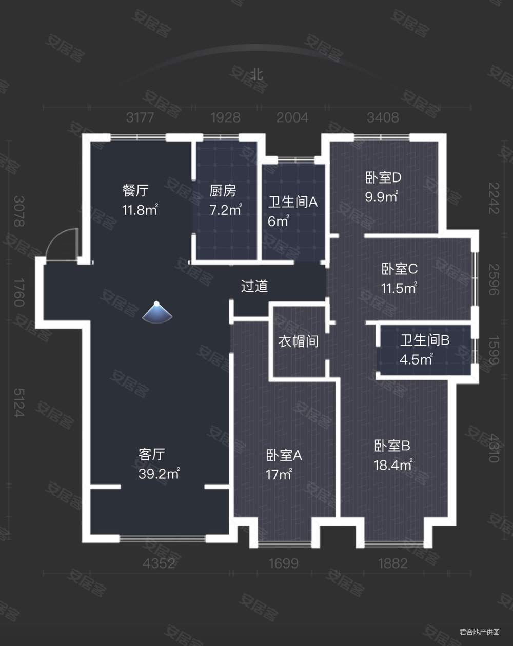 融创外滩壹号4室2厅2卫180.08㎡南北195万