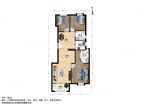 海域香廷(一二期)3室2厅2卫102.43㎡南北168万