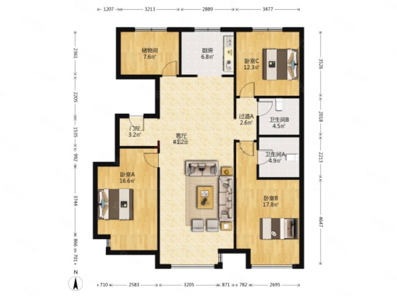 泽信青城南北通透挑空5米四居室可装修成复式