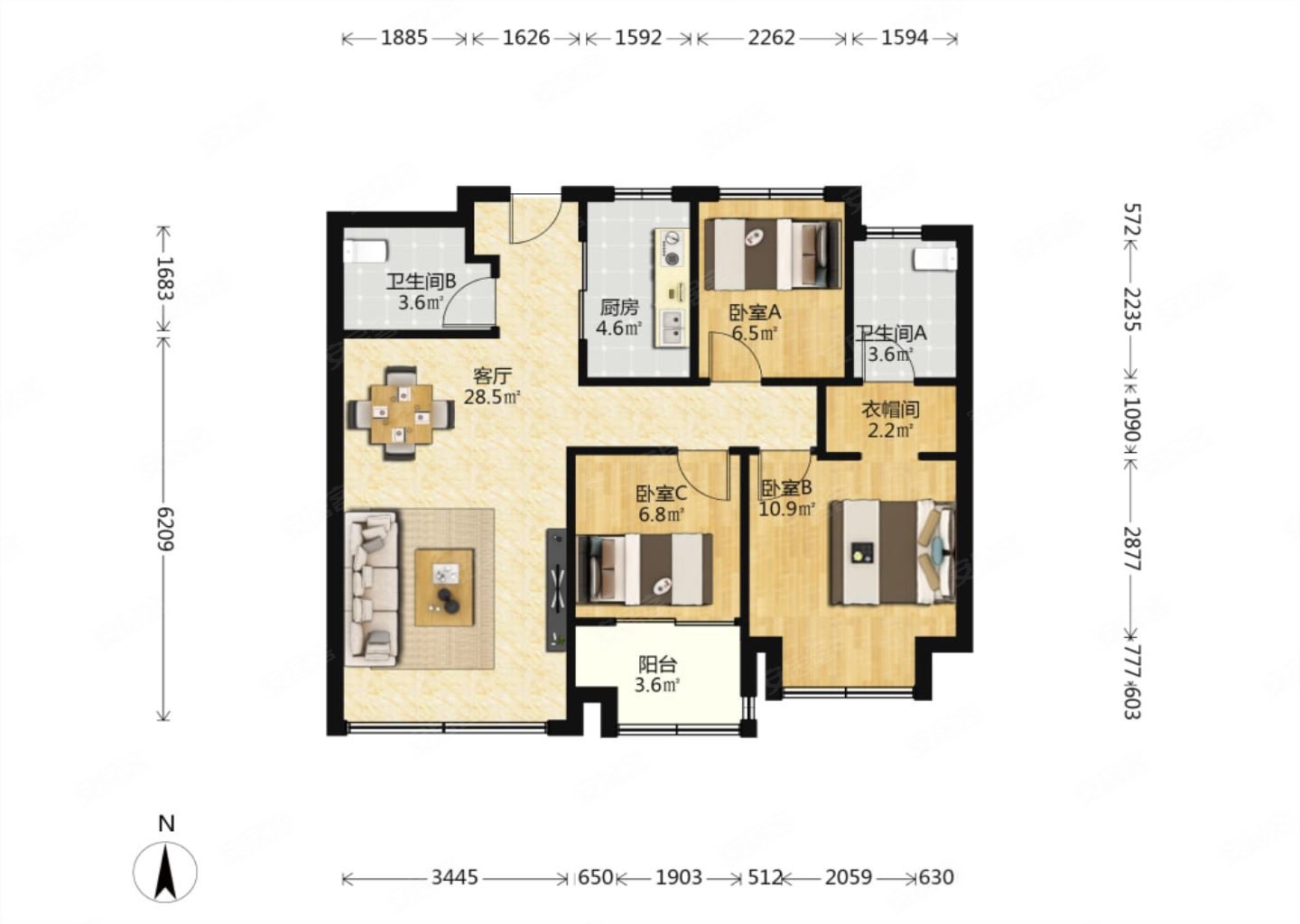 中骏融信雍景台3室2厅2卫88.3㎡南122万