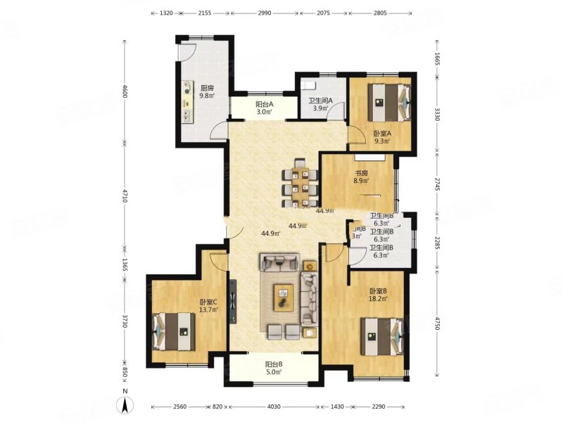 保利花园c区  区,大四室,168平,满二,好楼层.