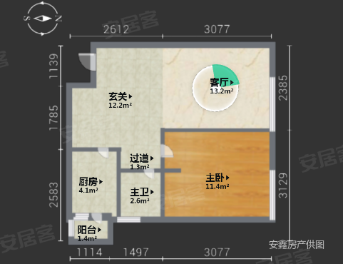 万达公寓(江北)2室1厅1卫71㎡南70万