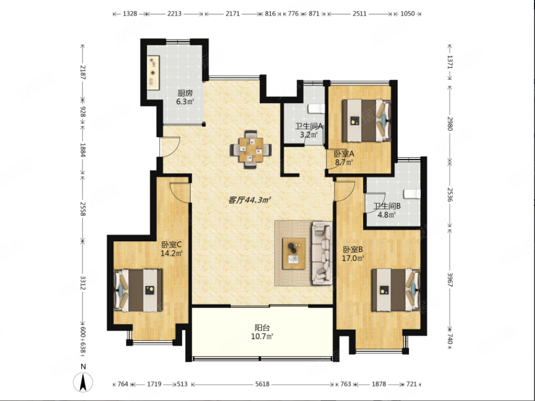 荷澜庭精装大三房 大金中央空调地暖 大小资源 价格